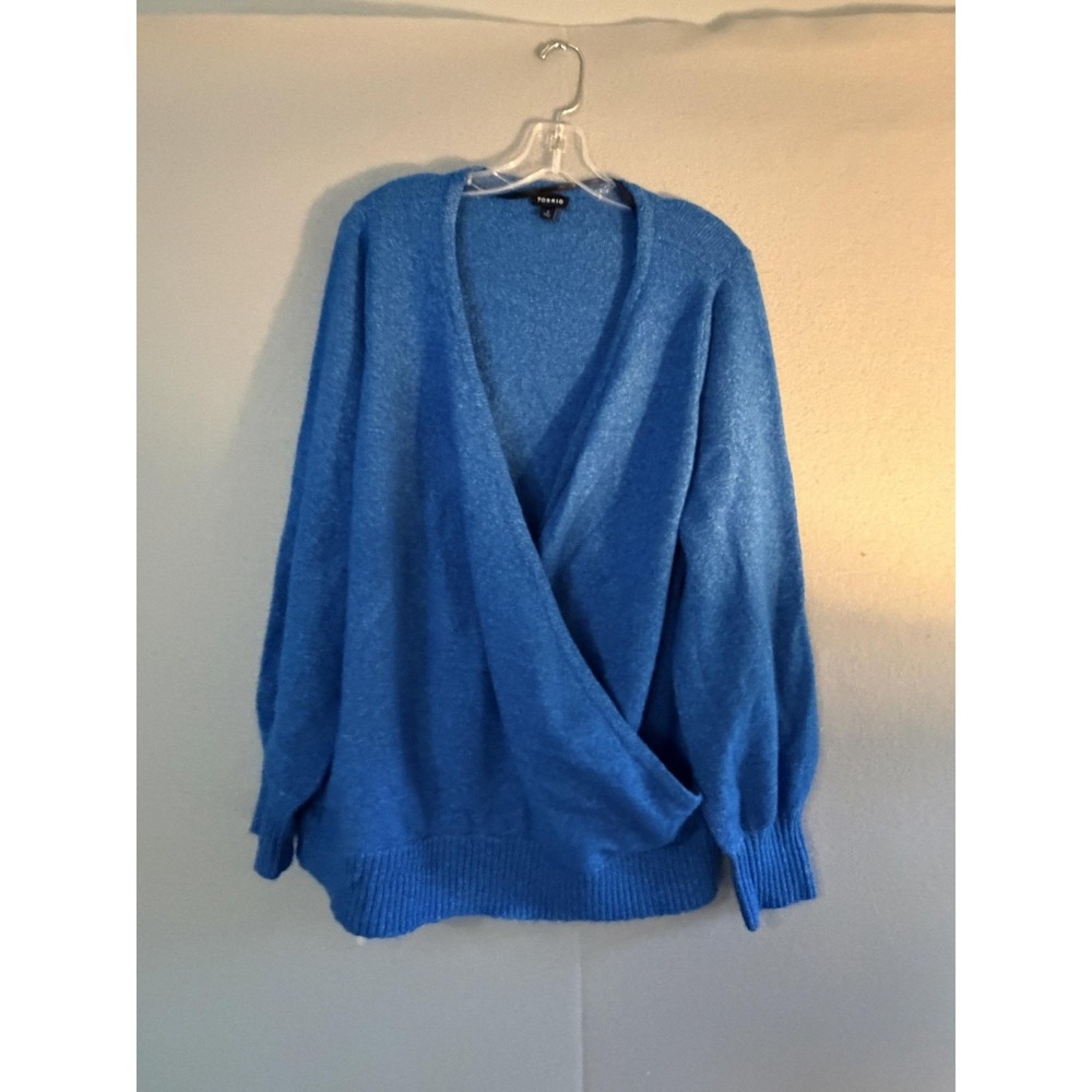 Torrid Sweater Womens 2 Blue Wrap Front V Neck Long Sleeve Knit Pullover Soft